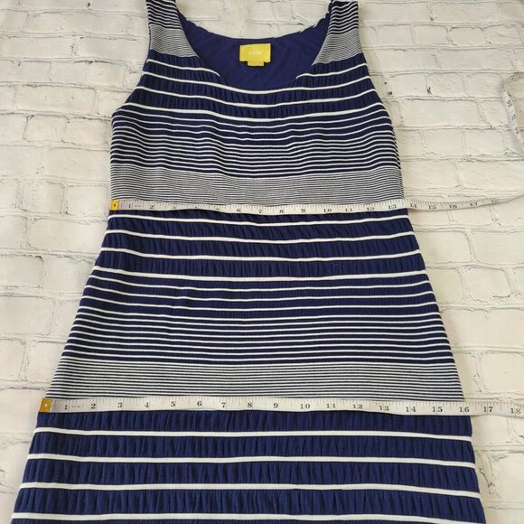 Anthropologie Maeve Edisto Column Dress midi navy white stripes knit texture L - Picture 7 of 11